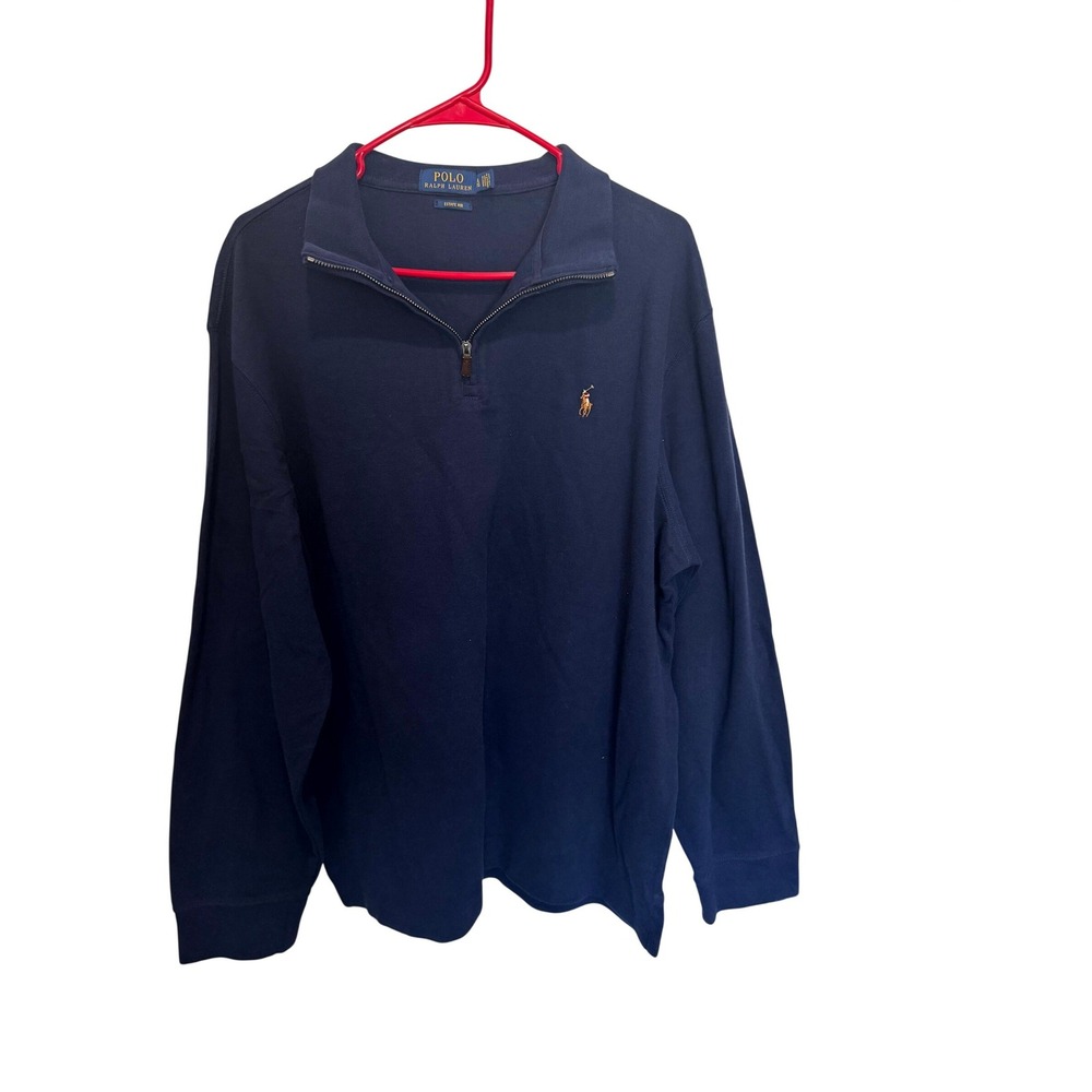 Polo Ralph Lauren Mens Navy Blue Estate Rib Quarter Zip Pullover Sweater XL